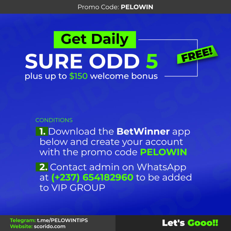 1. Download the BetWinner app below and create your account with the promo code PELOWIN 2. Contact admin on WhatsApp at (+237) 654182960 to be added to the VIP GROUP.